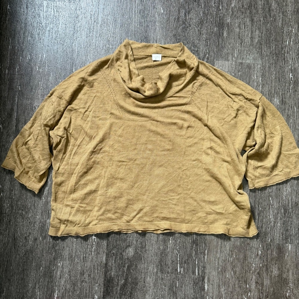 Poetry Cowl Neck Sweater Womens 14 Brown Linen Cotton Pointelle Knit Relaxed Fit